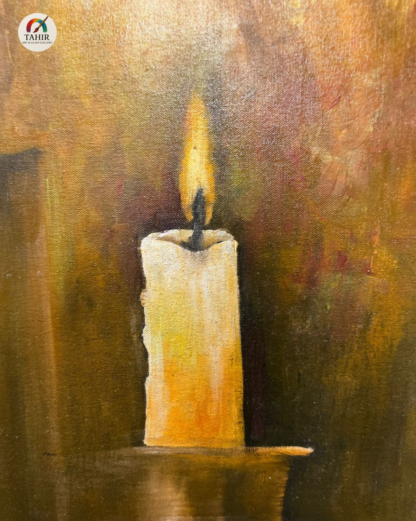 "Solitary Flame – Candlelight Painting on Canvas (18 x 36 Inches)"