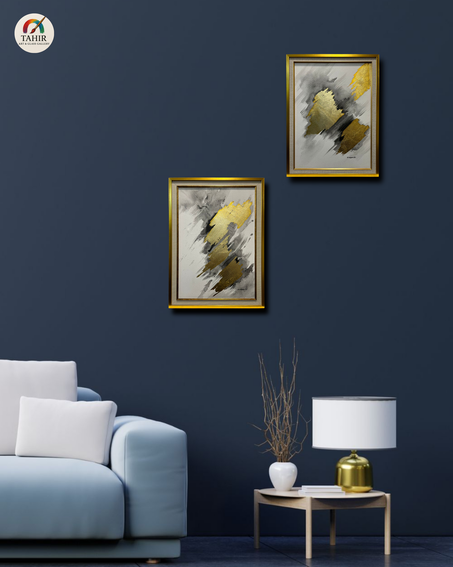 "Golden Abstract Harmony β 18x24 Double Framed Wall Art (Set of 2)"