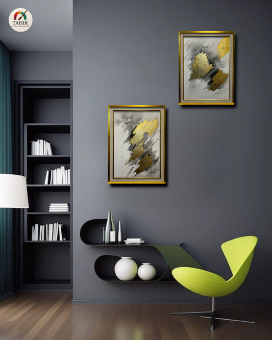 "Golden Abstract Harmony – 18x24 Double Framed Wall Art (Set of 2)"