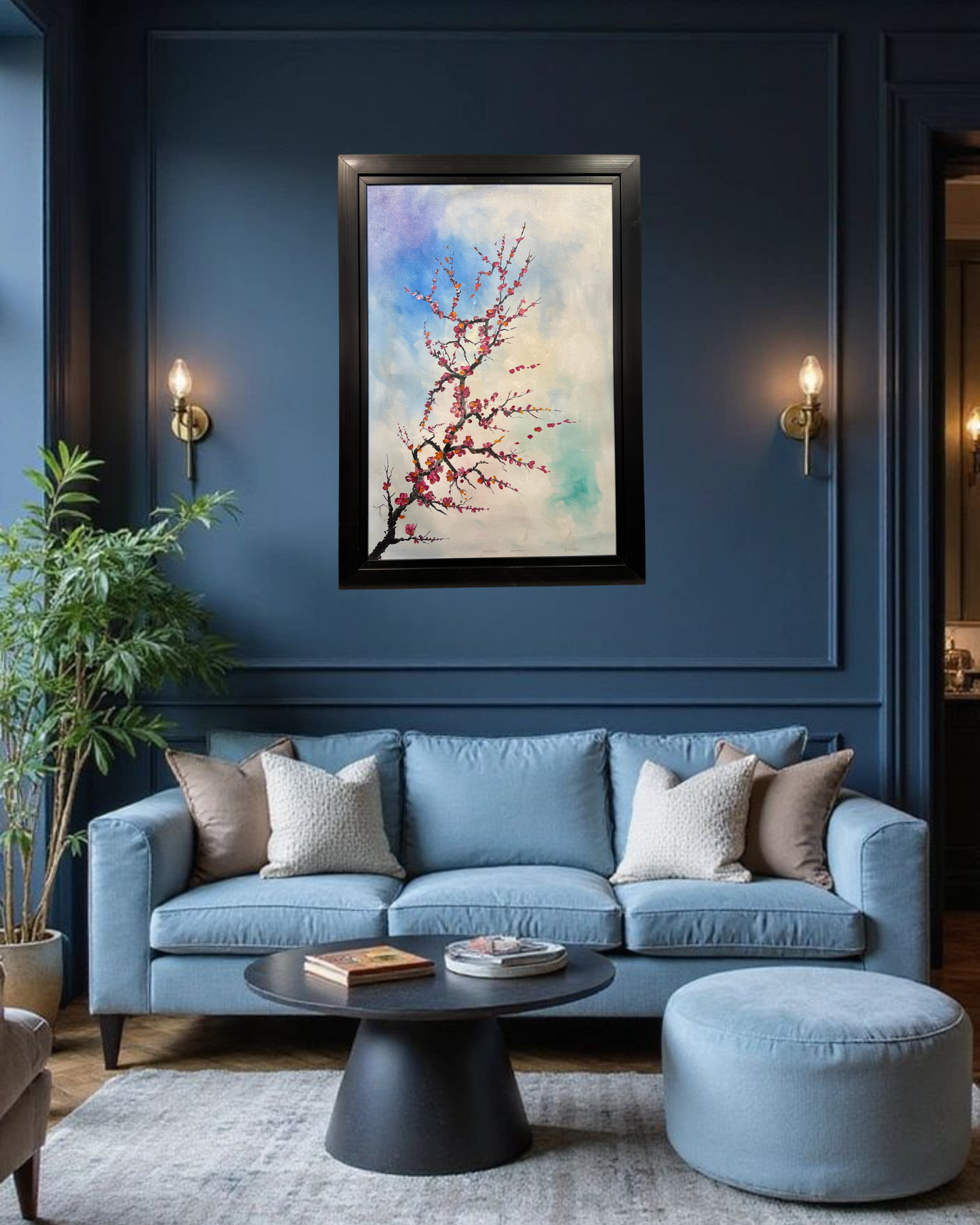 "Whispers of Spring – Handmade Blossom Tree Painting (30x42”)