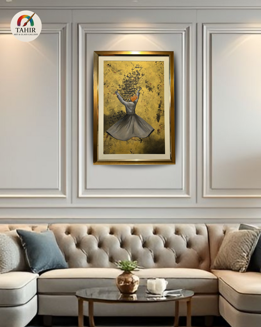 The Whirling Devotion – 30x42" Sufi Dervish Painting | Gold Leaf Spiritual Wall Art