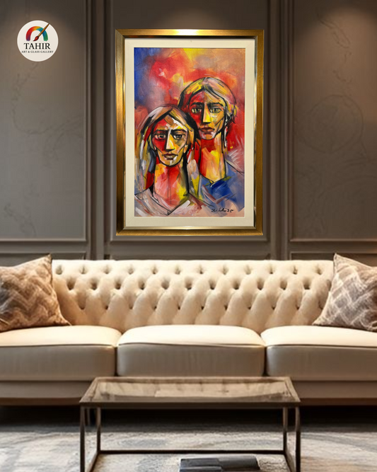 "Silent Souls" – Abstract Expression of Two Figures | 30x42" Framed Art