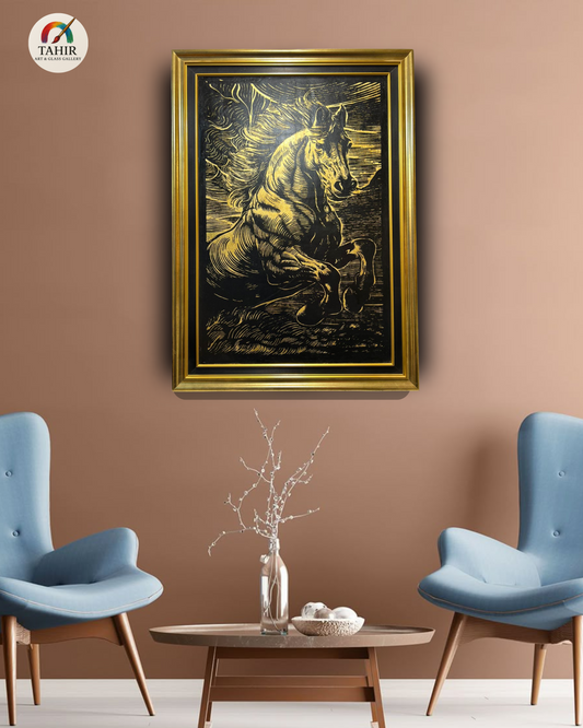"Golden Gallop" – 30x42" Horse Portrait on Gold Leaf | Bold Equine Wall Art