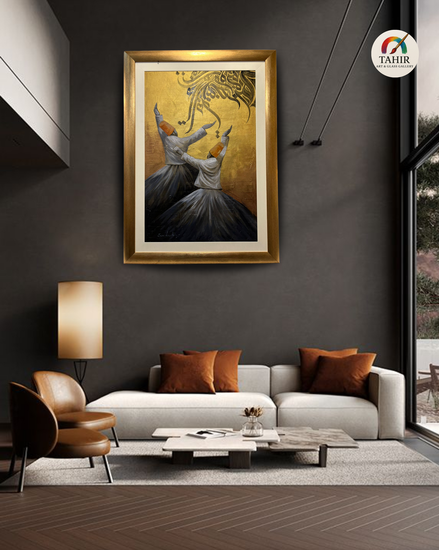 The Whirling Devotion – 30x42" Sufi Dervish Painting | Gold Leaf Spiritual Wall Art