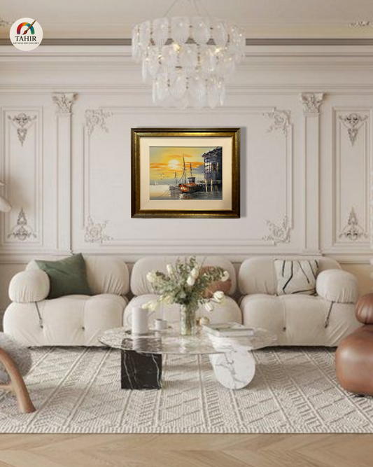 π€ Sunset Boat Scenery Wall Art β 18x24" | Framed Painting for Home DΓ©cor πΌοΈπ