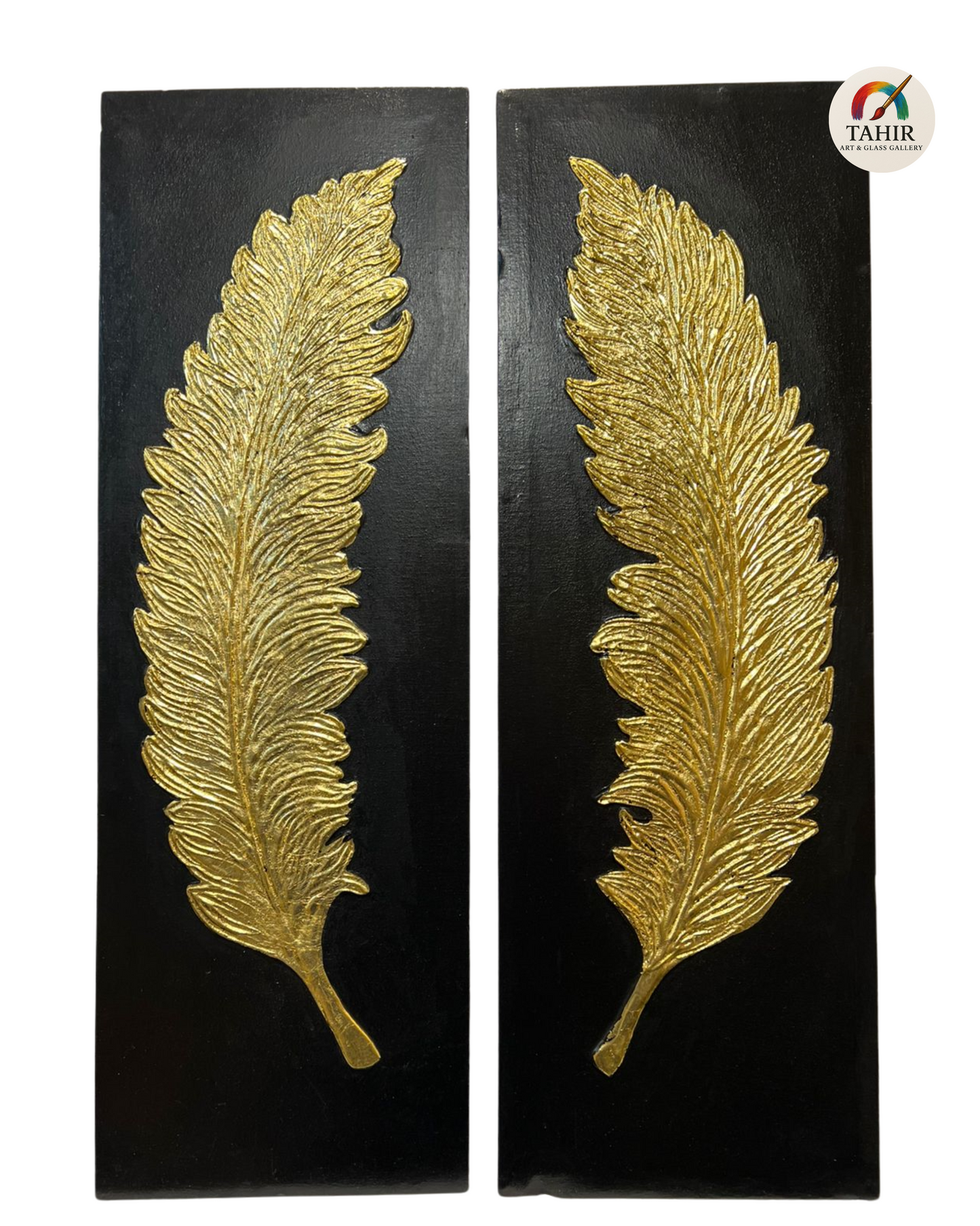 "Golden Feather Wall Art – 12x36” (Set of 2) | Luxurious Black & Gold Decor 🖼️✨"