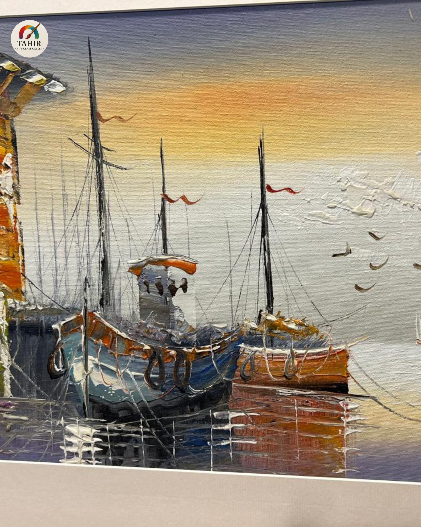 🚤 Sunset Boat Scenery Wall Art – 18x24" | Framed Painting for Home Décor 🖼️🌅
