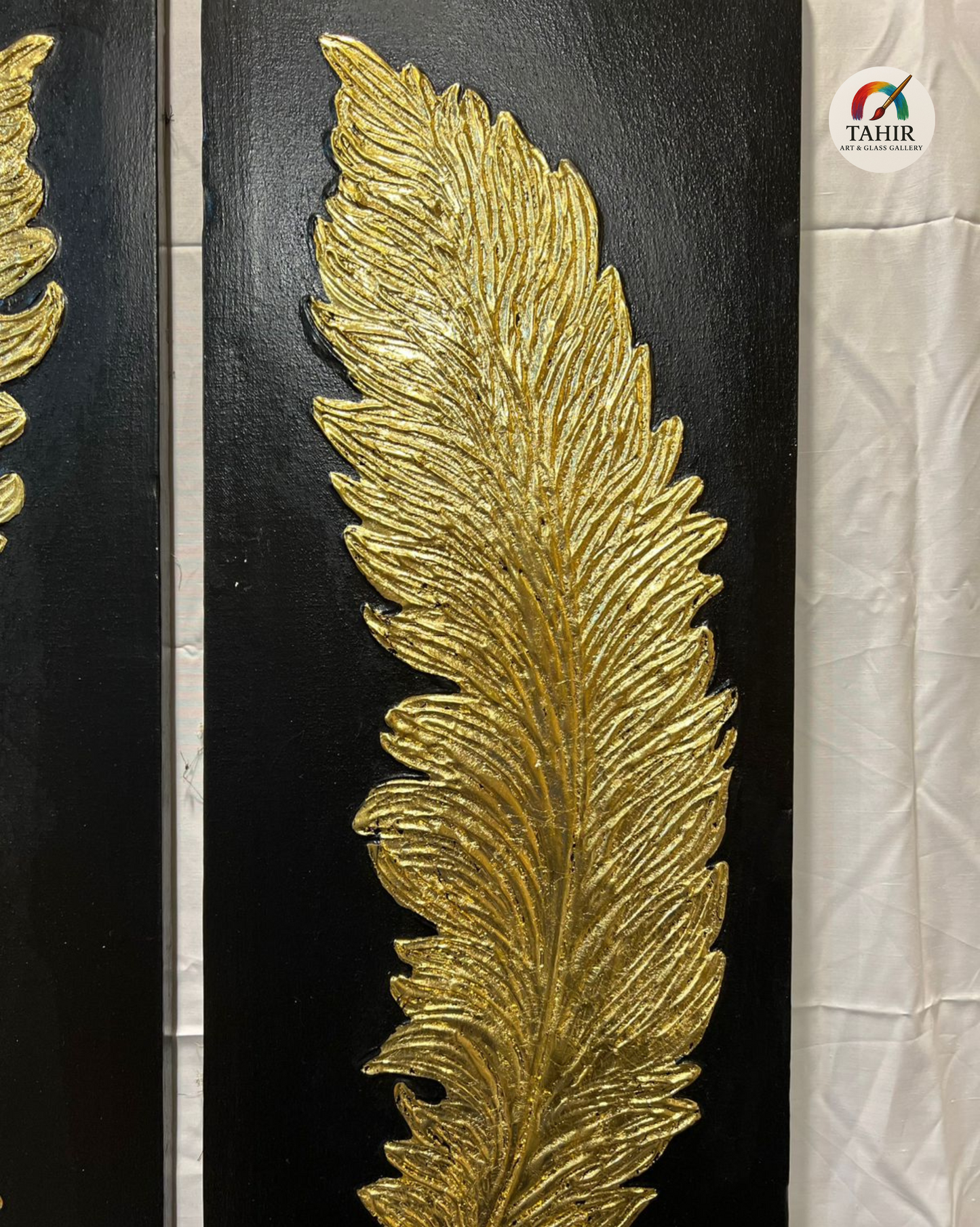 "Golden Feather Wall Art – 12x36” (Set of 2) | Luxurious Black & Gold Decor 🖼️✨"
