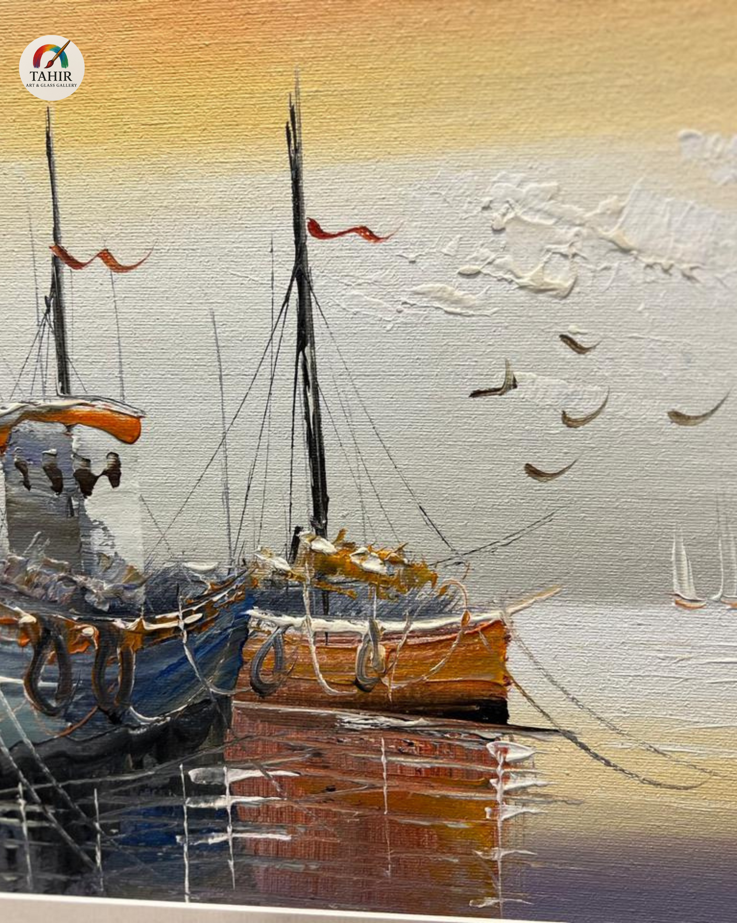 🚤 Sunset Boat Scenery Wall Art – 18x24" | Framed Painting for Home Décor 🖼️🌅