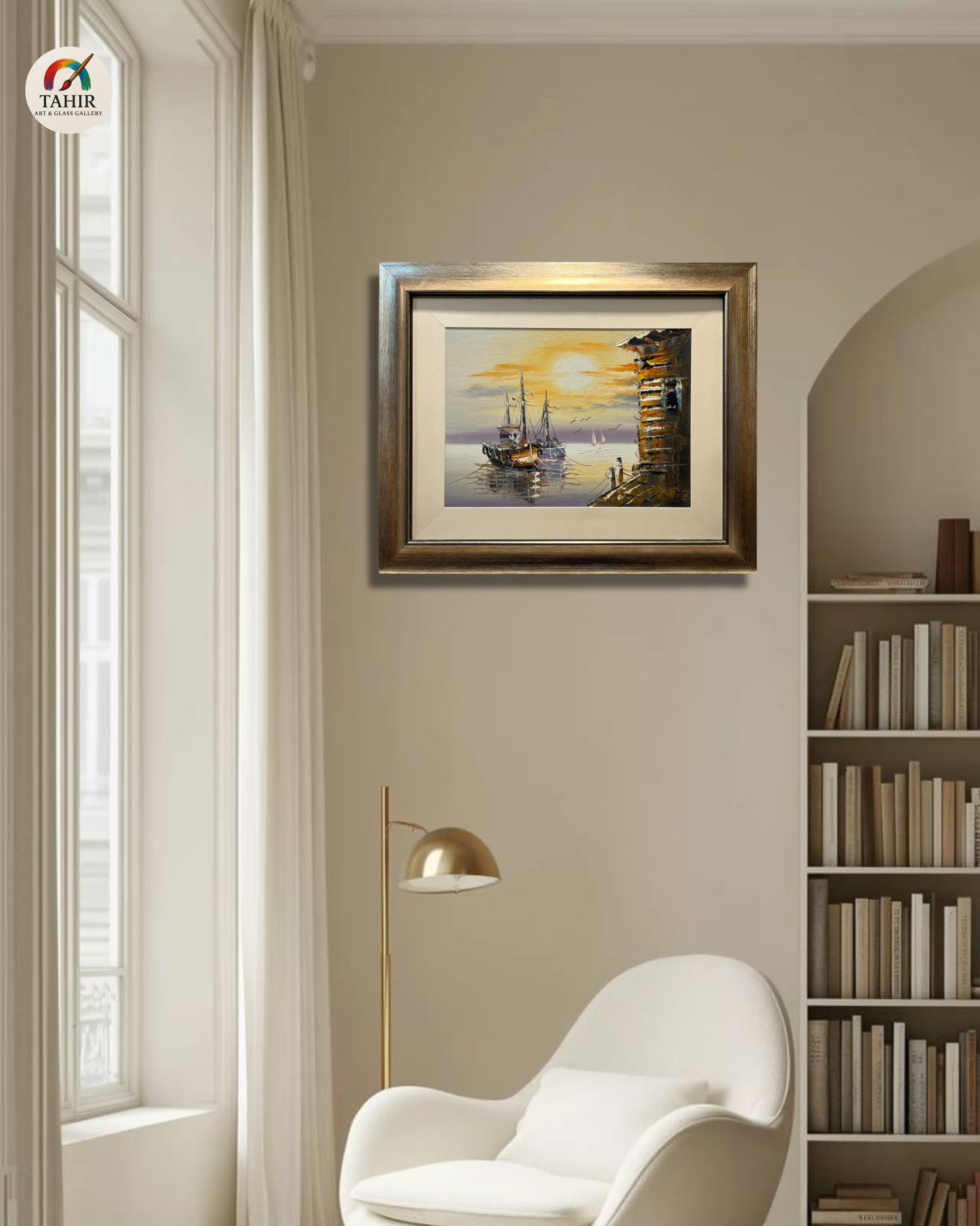 🚤 Sunset Boat Scenery Wall Art – 18x24" | Framed Painting for Home Décor 🖼️🌅