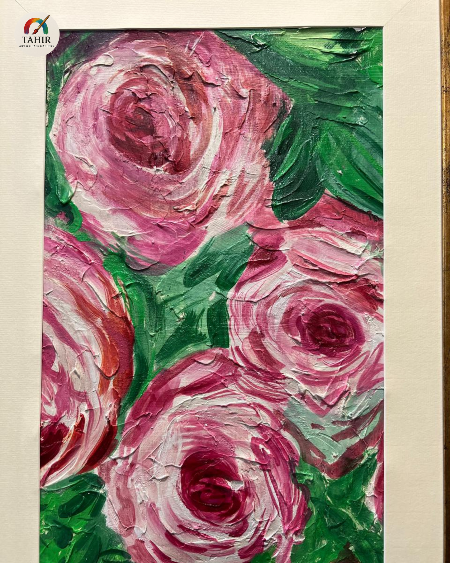 🌸 Floral Wall Art – Set of 3 | Pink Rose Paintings with Golden Frame 🖼️💐