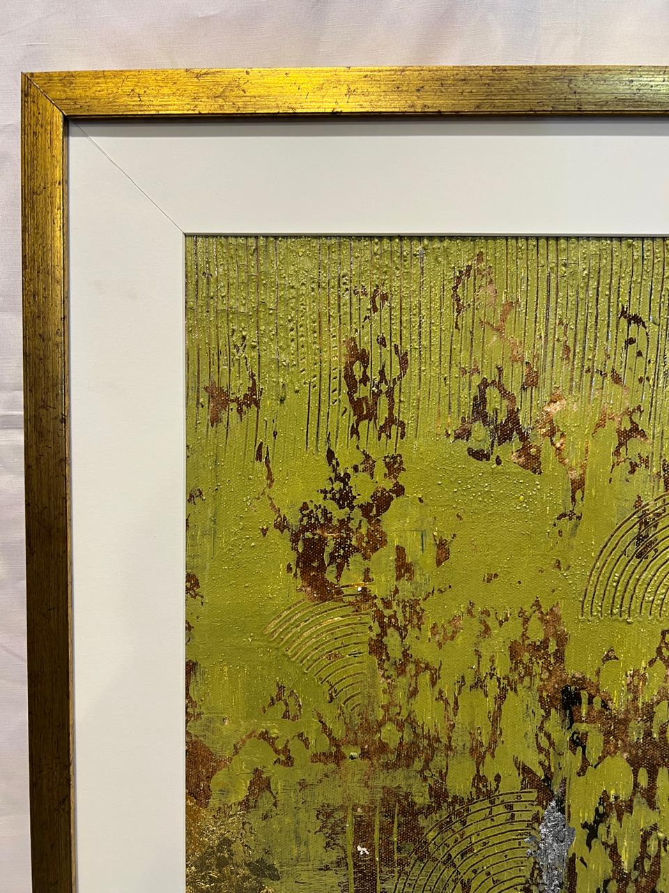 Modern Abstract Arabic Calligraphy Wall Art - "MashaAllah" - Gold Framed Canvas, 22x29"