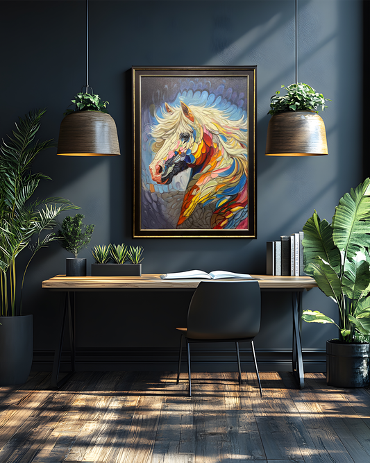 Colorful Spirit Horse – Handmade Oil Painting 30×42 in