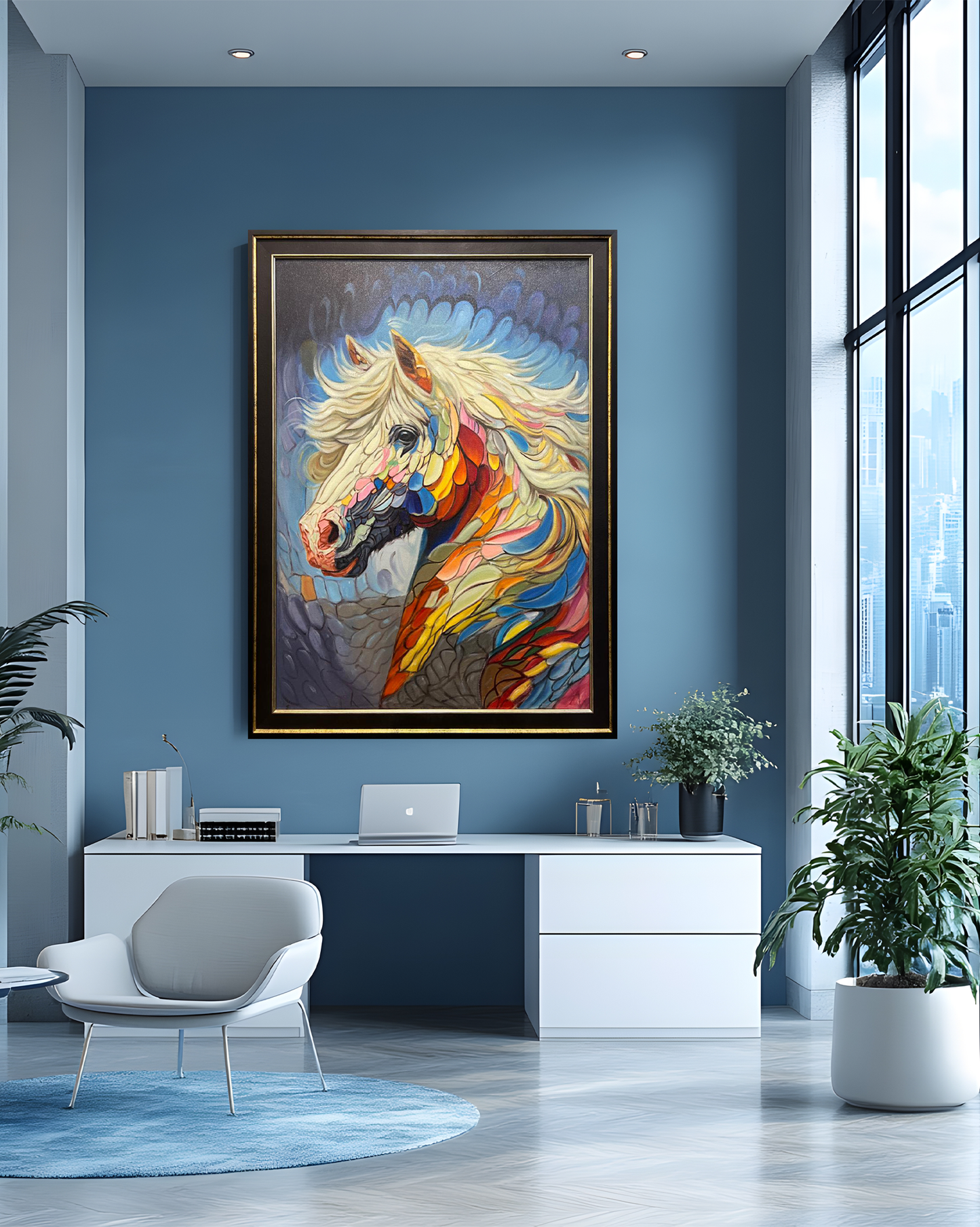 Colorful Spirit Horse – Handmade Oil Painting 30×42 in