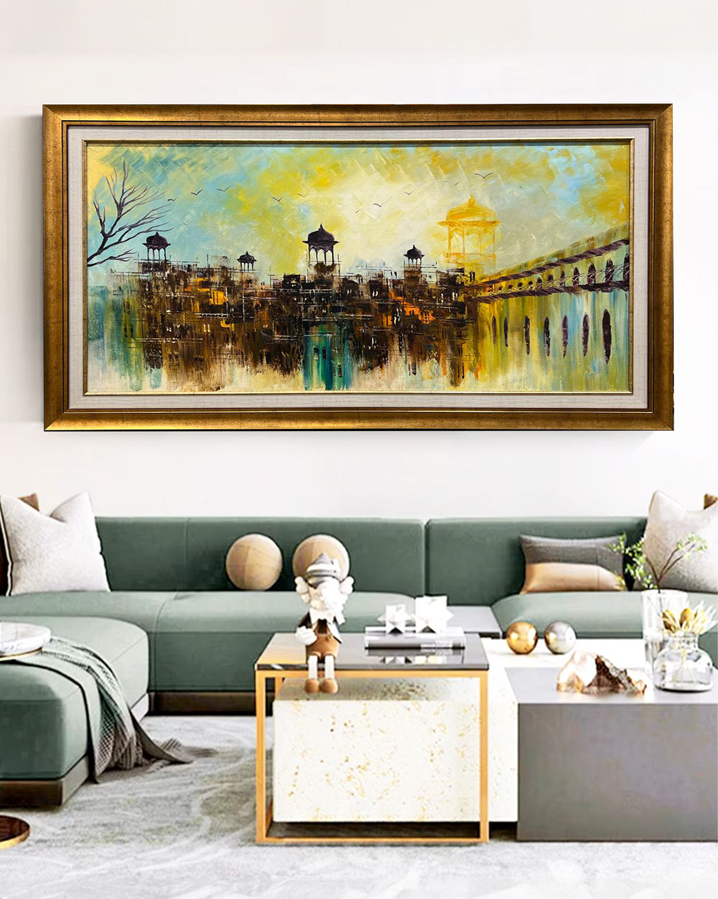 Handmade Architectural Oil Painting on Canvas | Historic Palace Cityscape Art | 30x54 in