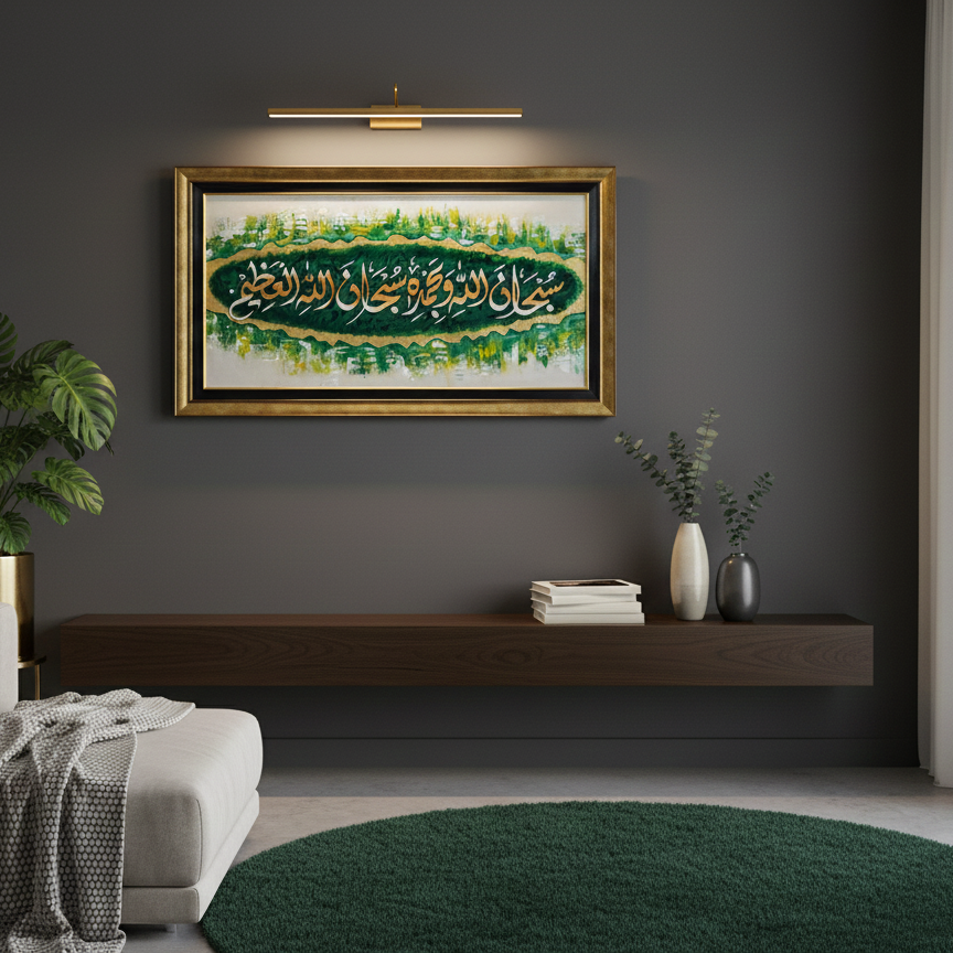 Handmade Arabic Calligraphy Oil Painting on Canvas | Islamic Wall Art | 30x54 in