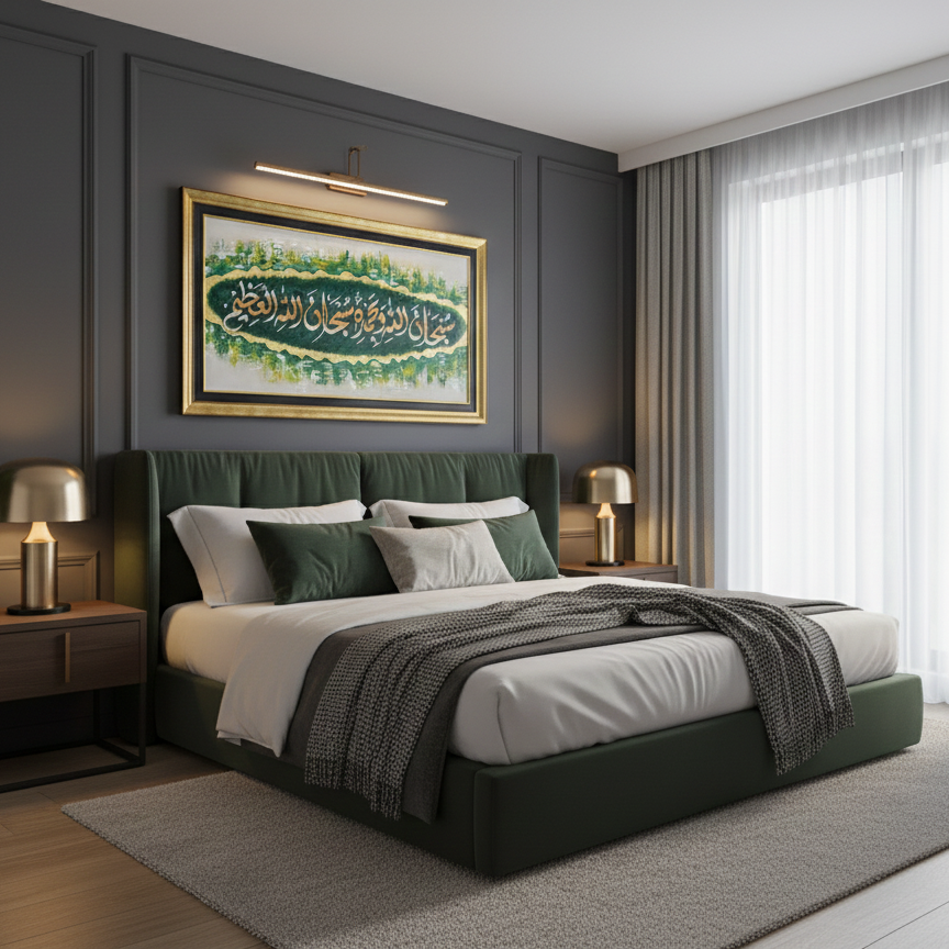 Handmade Arabic Calligraphy Oil Painting on Canvas | Islamic Wall Art | 30x54 in
