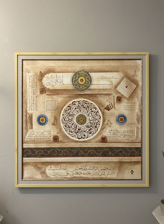 Islamic Arabic Calligraphy Wall Art – 40 × 40 Inches Double Frame Classical Manuscript Artwork
