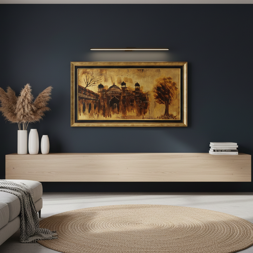 Handmade Architectural Oil Painting on Canvas | Heritage Palace Art | 30x54 in