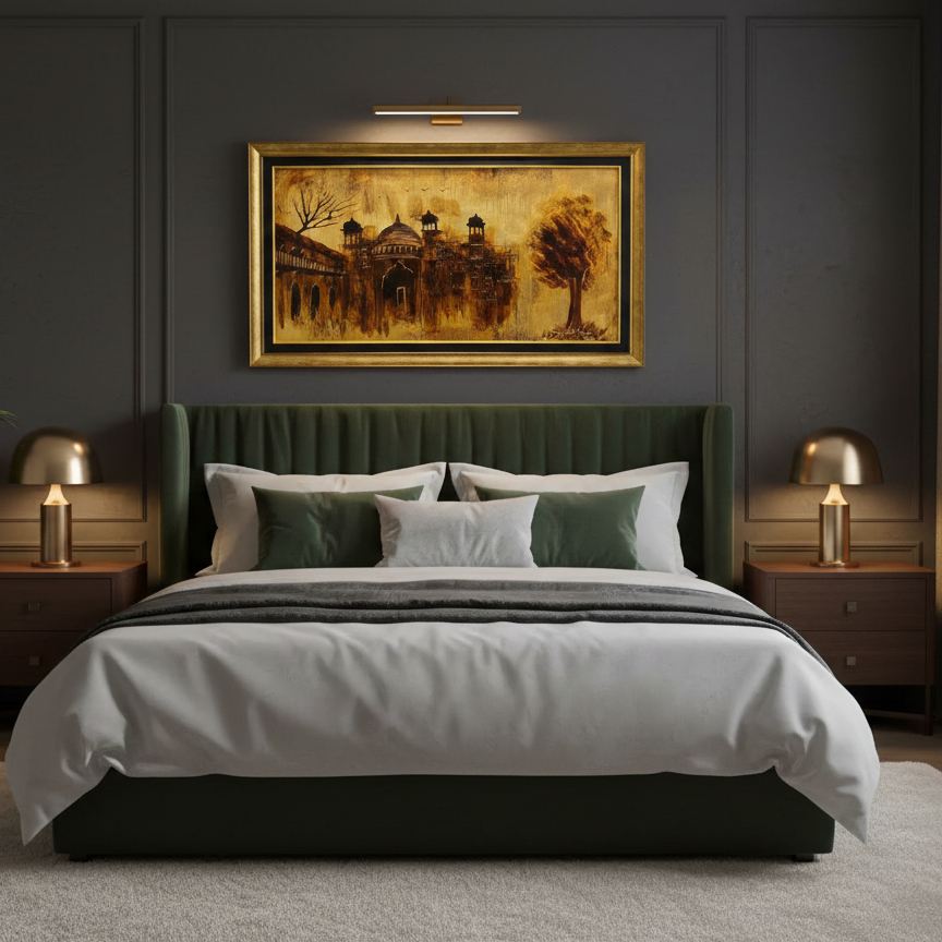 Handmade Architectural Oil Painting on Canvas | Heritage Palace Art | 30x54 in