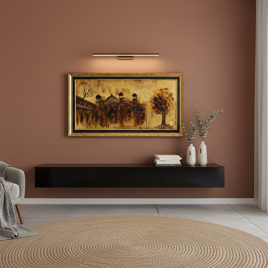 Handmade Architectural Oil Painting on Canvas | Heritage Palace Art | 30x54 in