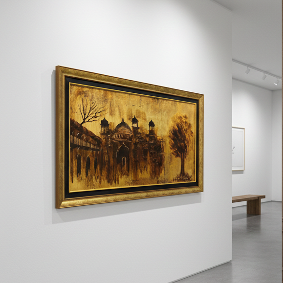 Handmade Architectural Oil Painting on Canvas | Heritage Palace Art | 30x54 in