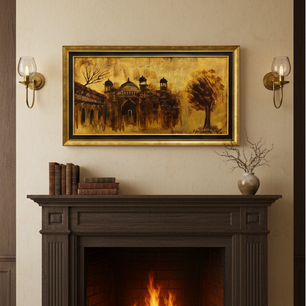 Handmade Architectural Oil Painting on Canvas | Heritage Palace Art | 30x54 in