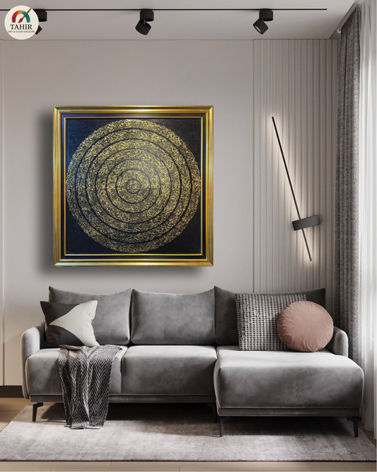 "Golden Ayat Spiral – 42x42” Hand-Painted Canvas"