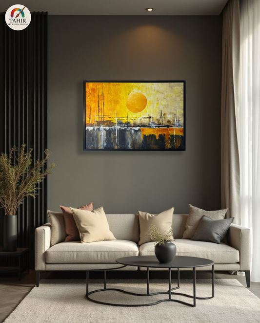 Handmade Oil Painting on Canvas | Abstract Sun Landscape | 24x36 Inches