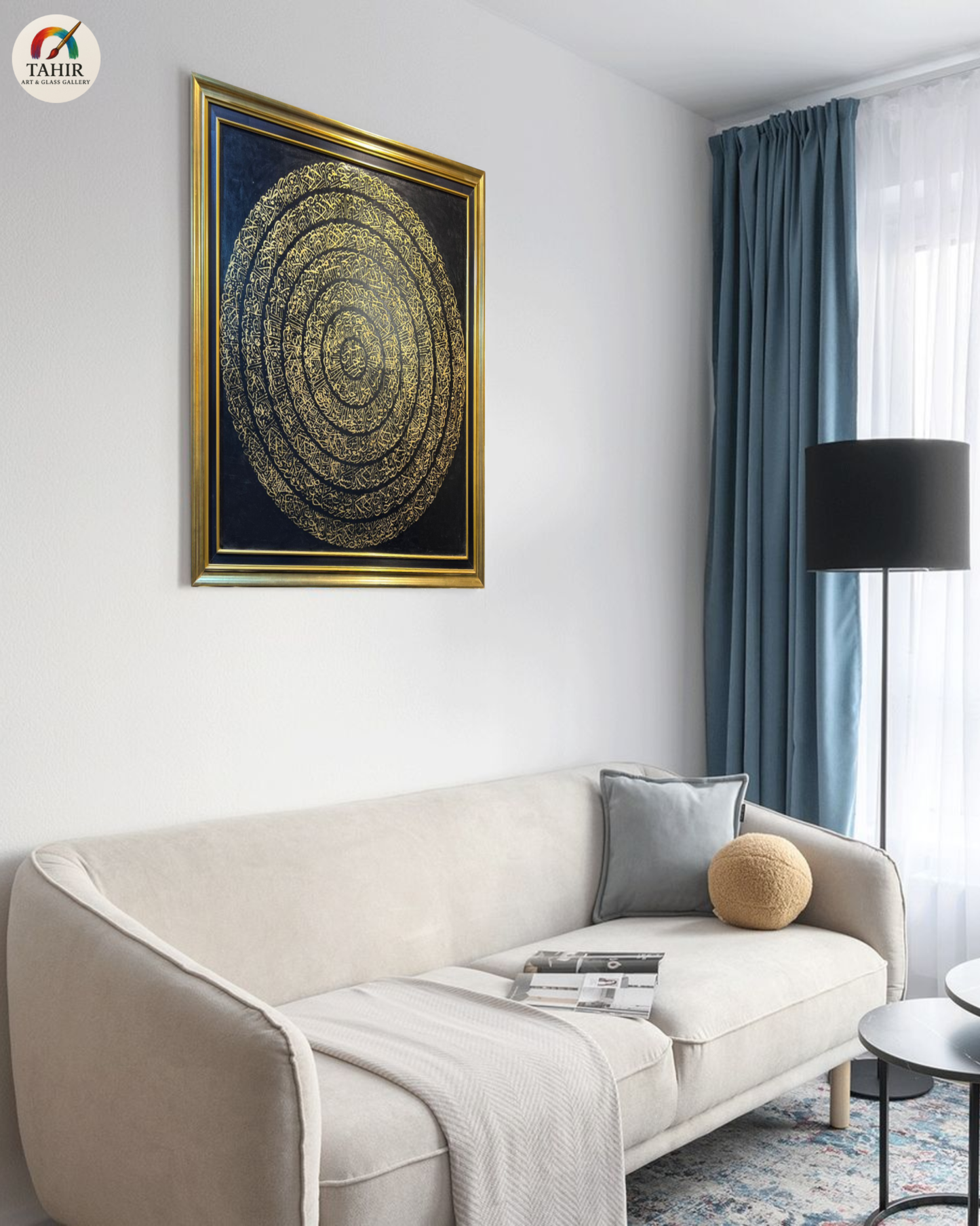 "Golden Ayat Spiral – 42x42” Hand-Painted Canvas"