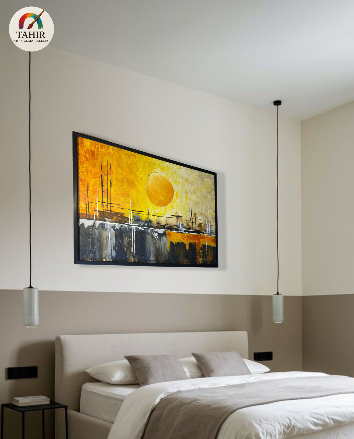 Handmade Oil Painting on Canvas | Abstract Sun Landscape | 24x36 Inches