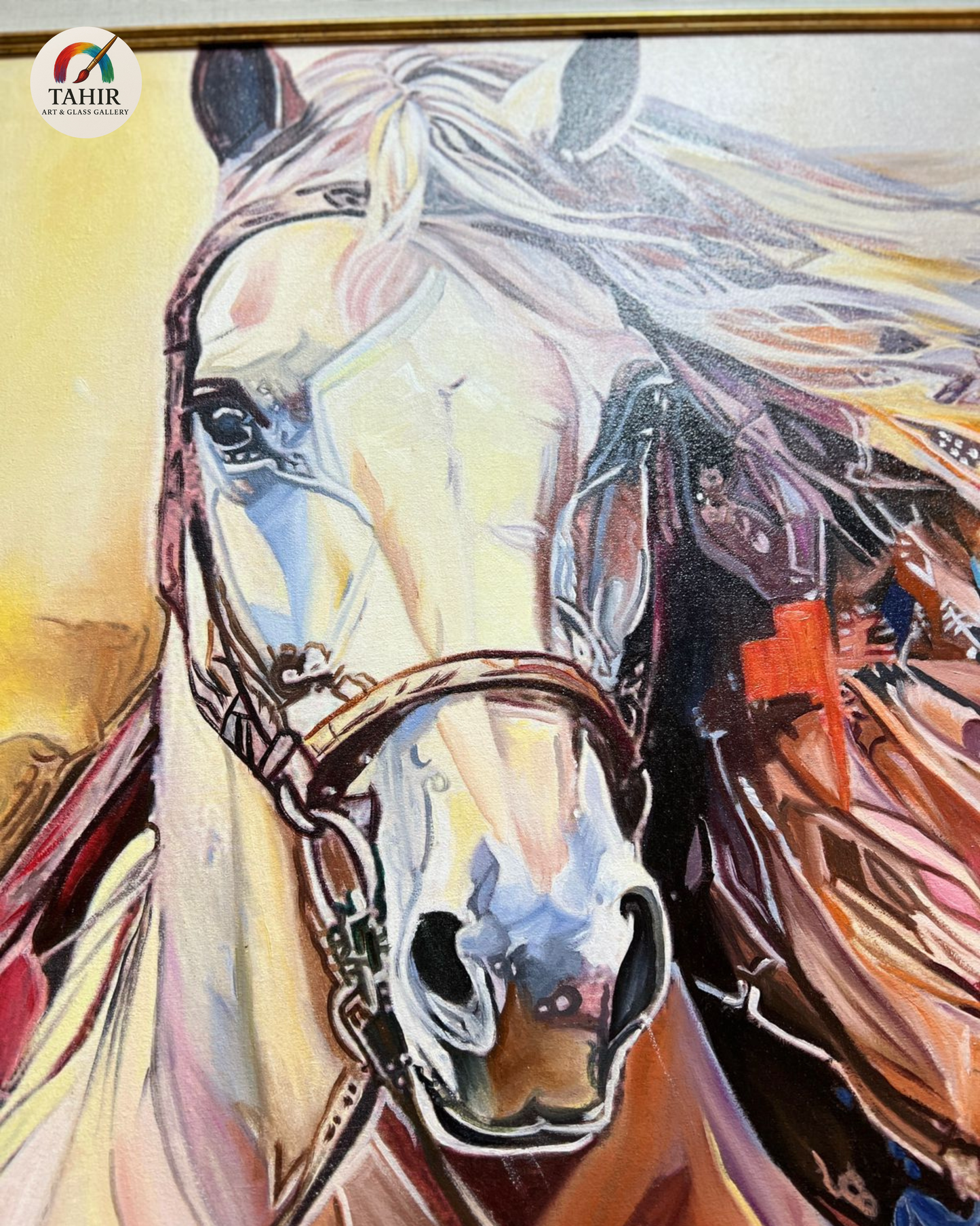 Majestic Horse Abstract Oil Painting – 42x42 Inches, Double Frame, Ready to Hang