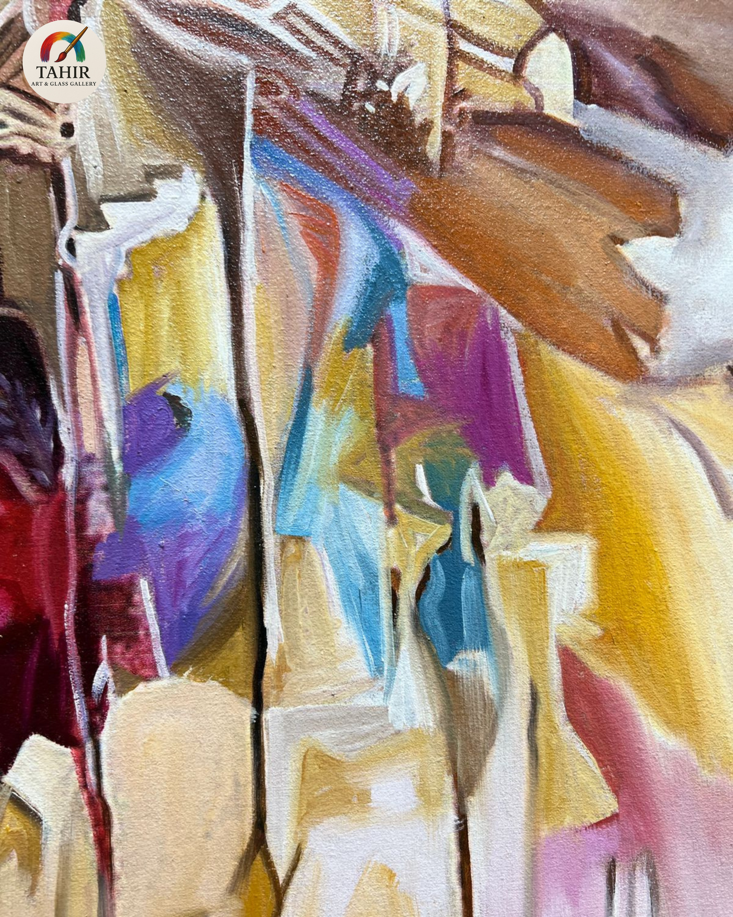 Majestic Horse Abstract Oil Painting – 42x42 Inches, Double Frame, Ready to Hang