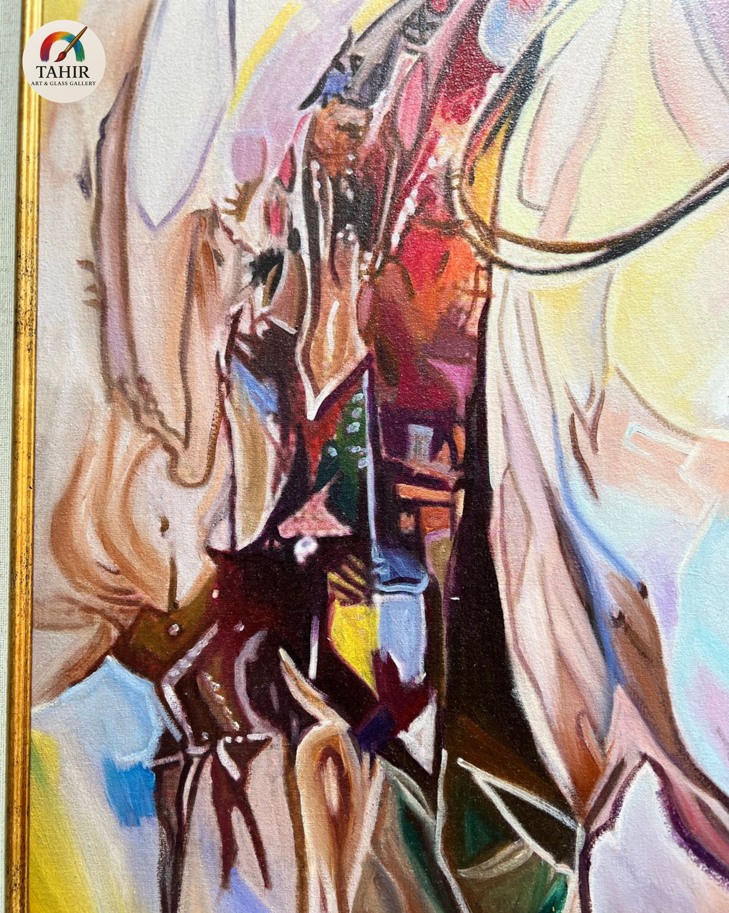 Majestic Horse Abstract Oil Painting – 42x42 Inches, Double Frame, Ready to Hang