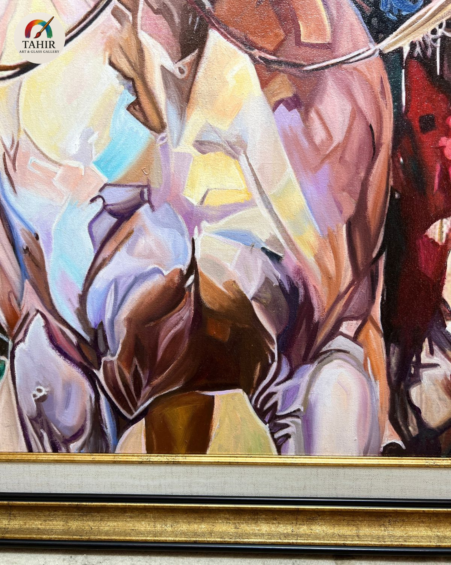 Majestic Horse Abstract Oil Painting – 42x42 Inches, Double Frame, Ready to Hang
