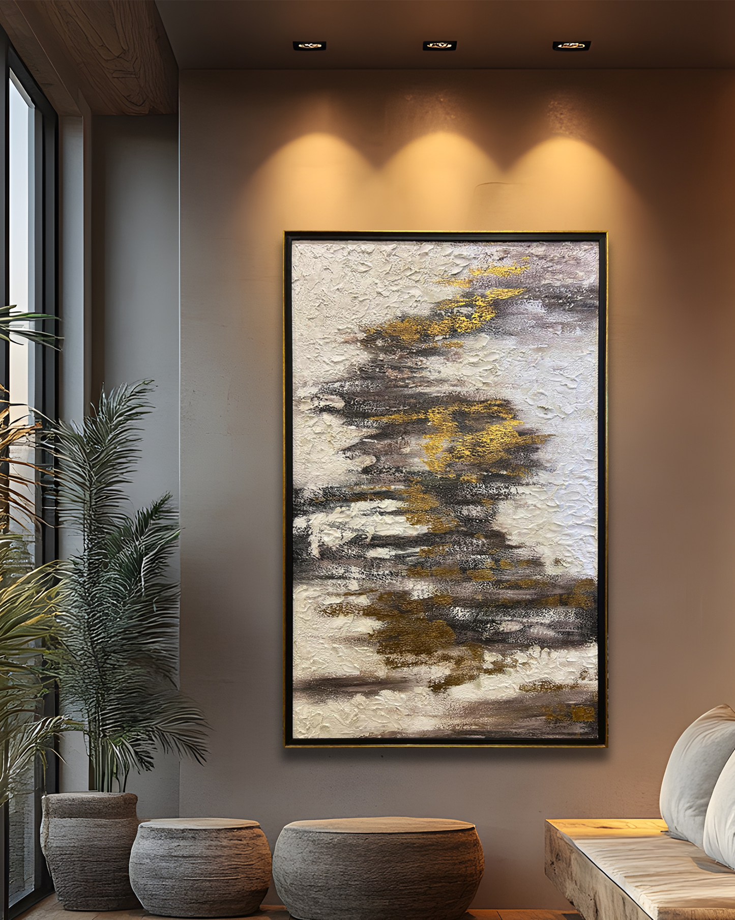 Golden Earth Abstract Texture Art with Rich Neutral & Gold Accents – Size 30 × 48 Inches