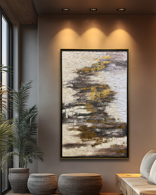 Golden Earth Abstract Texture Art with Rich Neutral & Gold Accents – Size 30 × 48 Inches