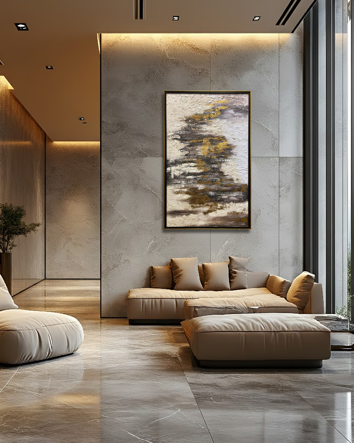 Golden Earth Abstract Texture Art with Rich Neutral & Gold Accents – Size 30 × 48 Inches