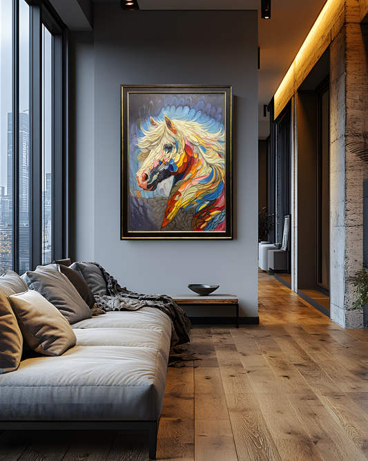 Colorful Spirit Horse – Handmade Oil Painting 30×42 in