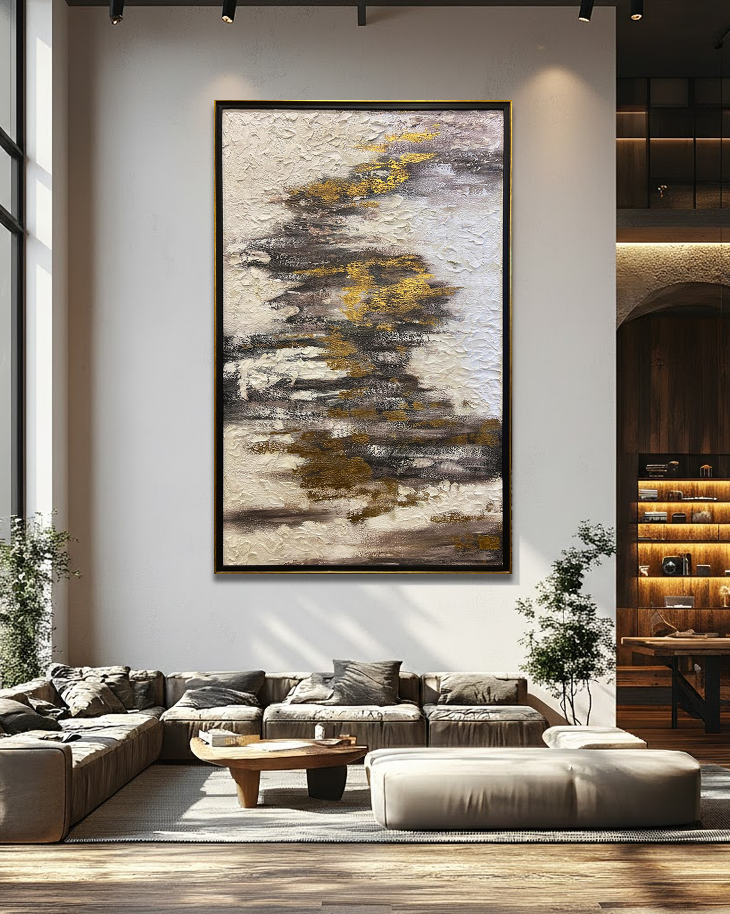 Golden Earth Abstract Texture Art with Rich Neutral & Gold Accents – Size 30 × 48 Inches