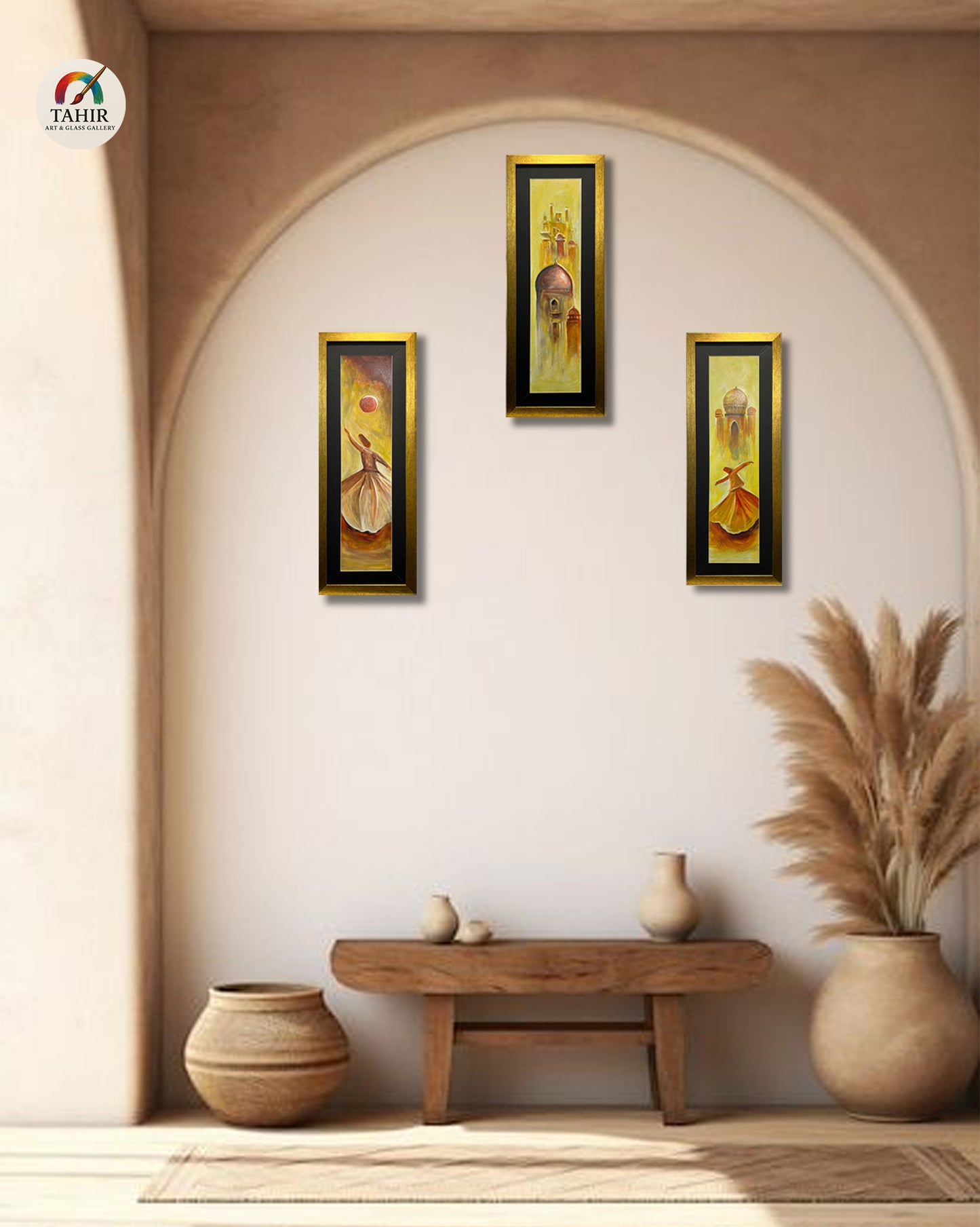 "Whirling Soul – Sufi & Islamic Architecture Triptych (Set of 3 | 12 x 30 Inches Each)"