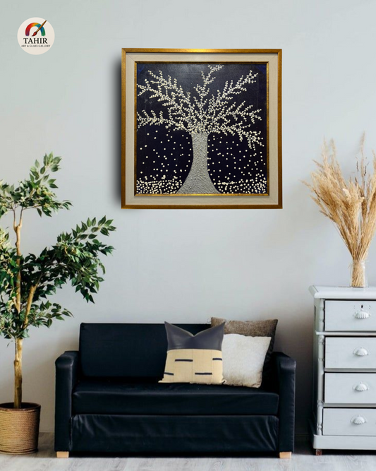 White Tree in Snow – Textured Handmade Painting (30x30 inches)