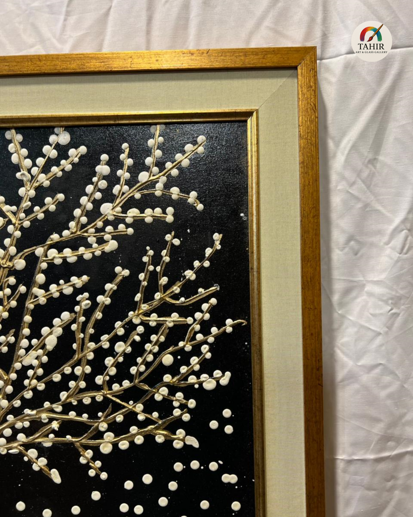 Golden Tree in Snow – Textured Handmade Painting (30x30 inches)