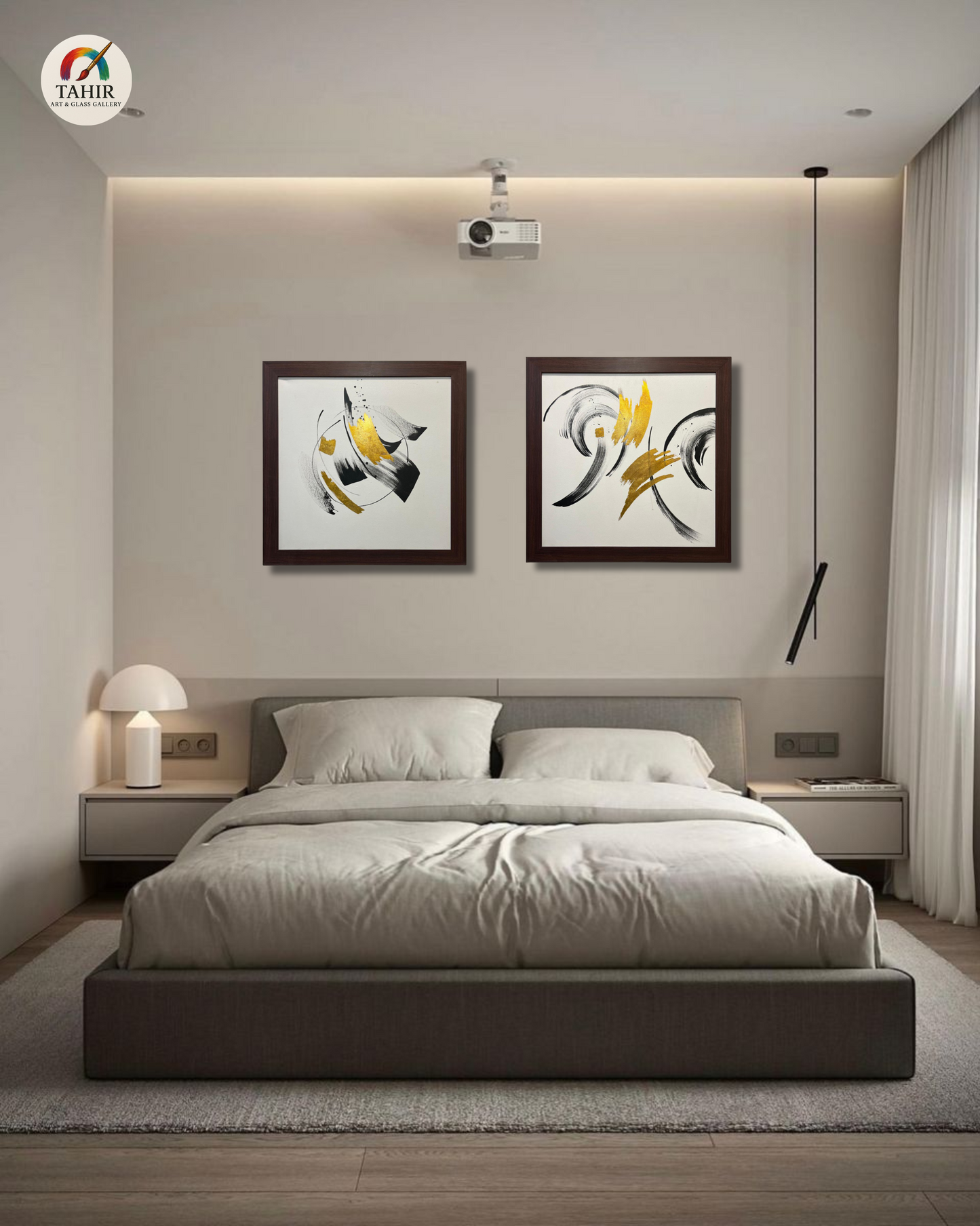 Golden & Black Brushstroke Abstract Painting – Modern Wall Décor        set  of 2