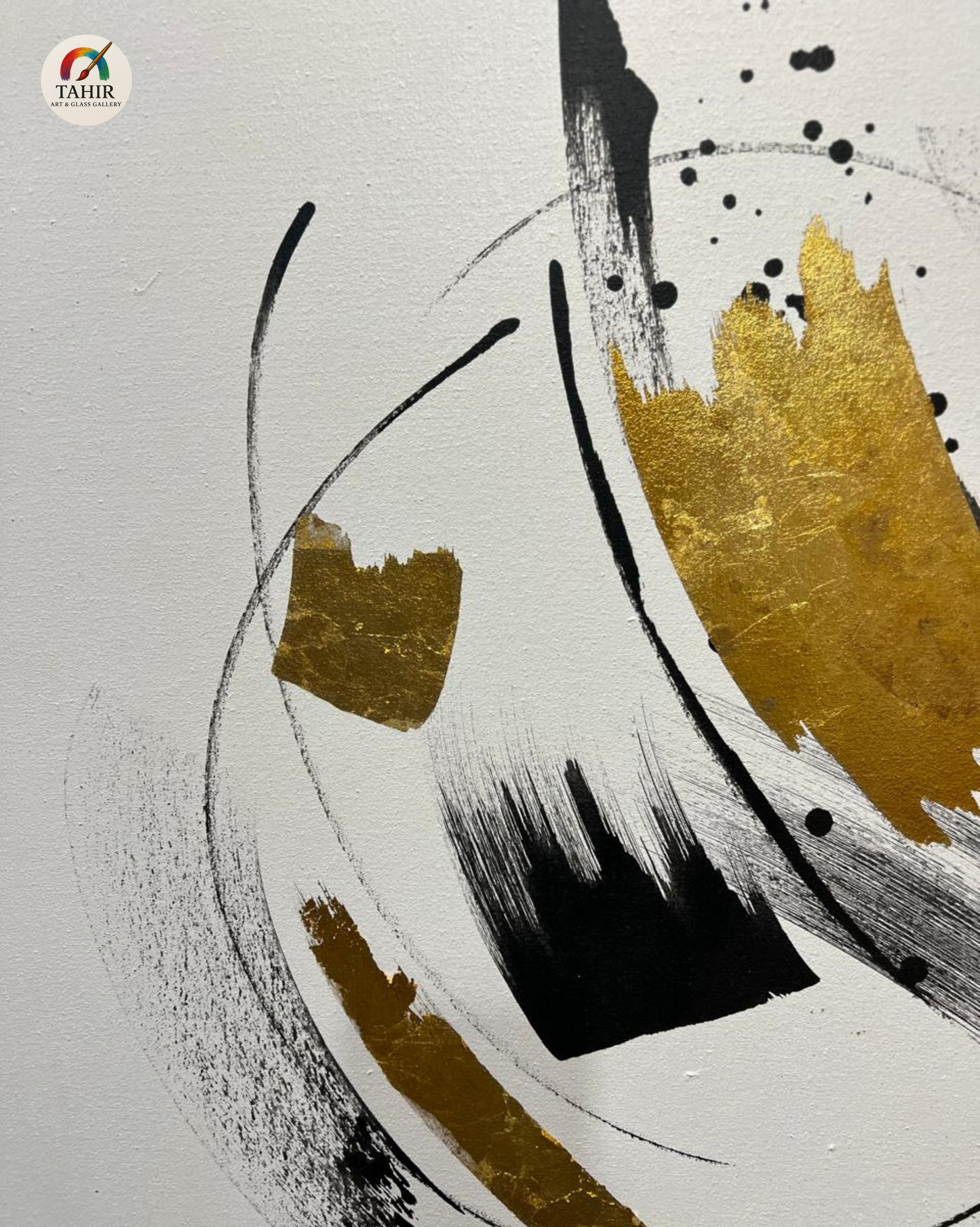 Golden & Black Brushstroke Abstract Painting – Modern Wall Décor        set  of 2