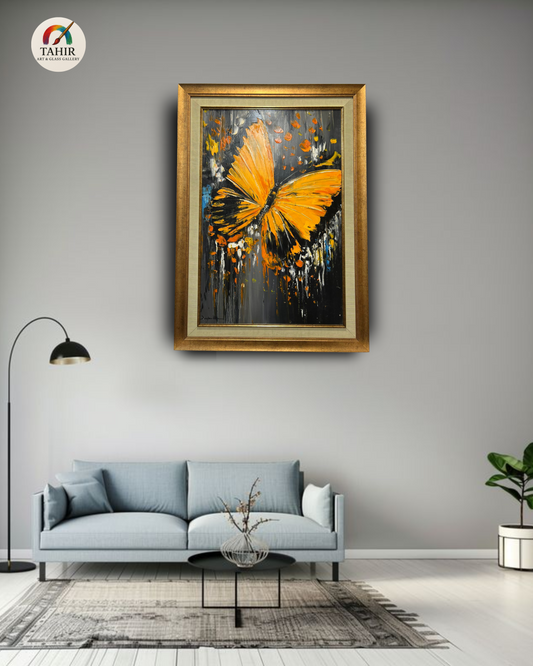 "Golden Elegance – Hand-Painted Butterfly Art on Canvas" size (30x42")