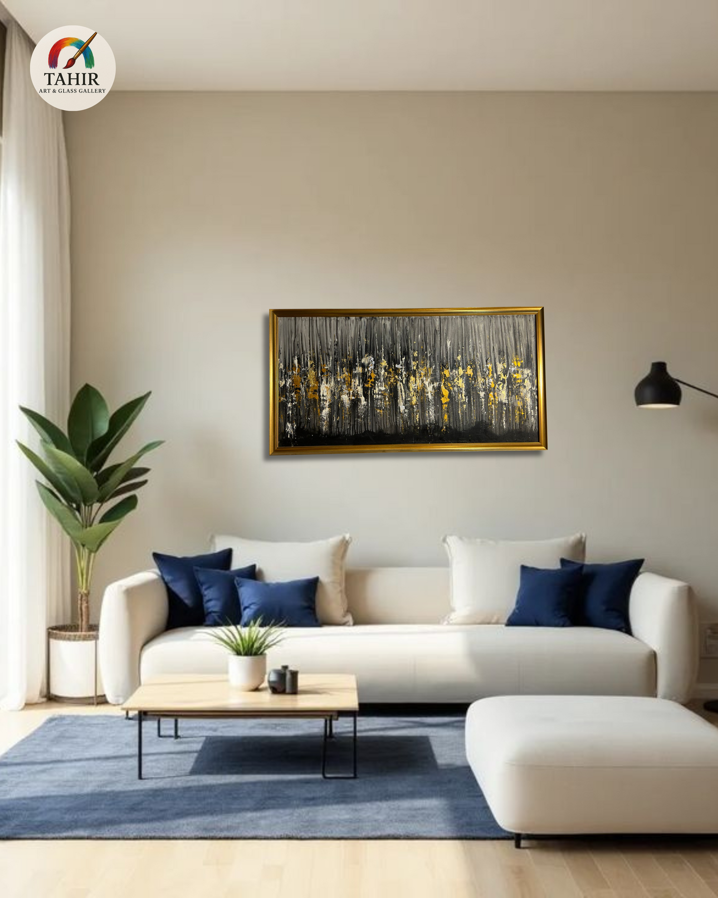 Black & Gold Abstract Oil Painting – 24x48 Inches