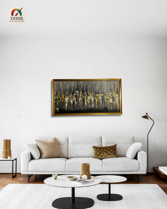 Black & Gold Abstract Oil Painting – 24x48 Inches