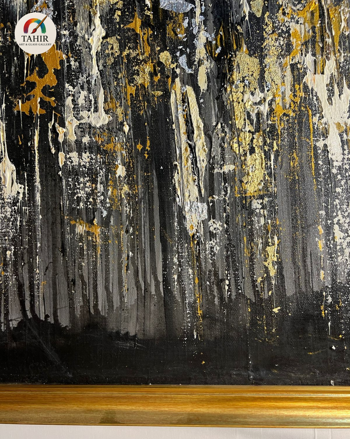 Black & Gold Abstract Oil Painting – 24x48 Inches