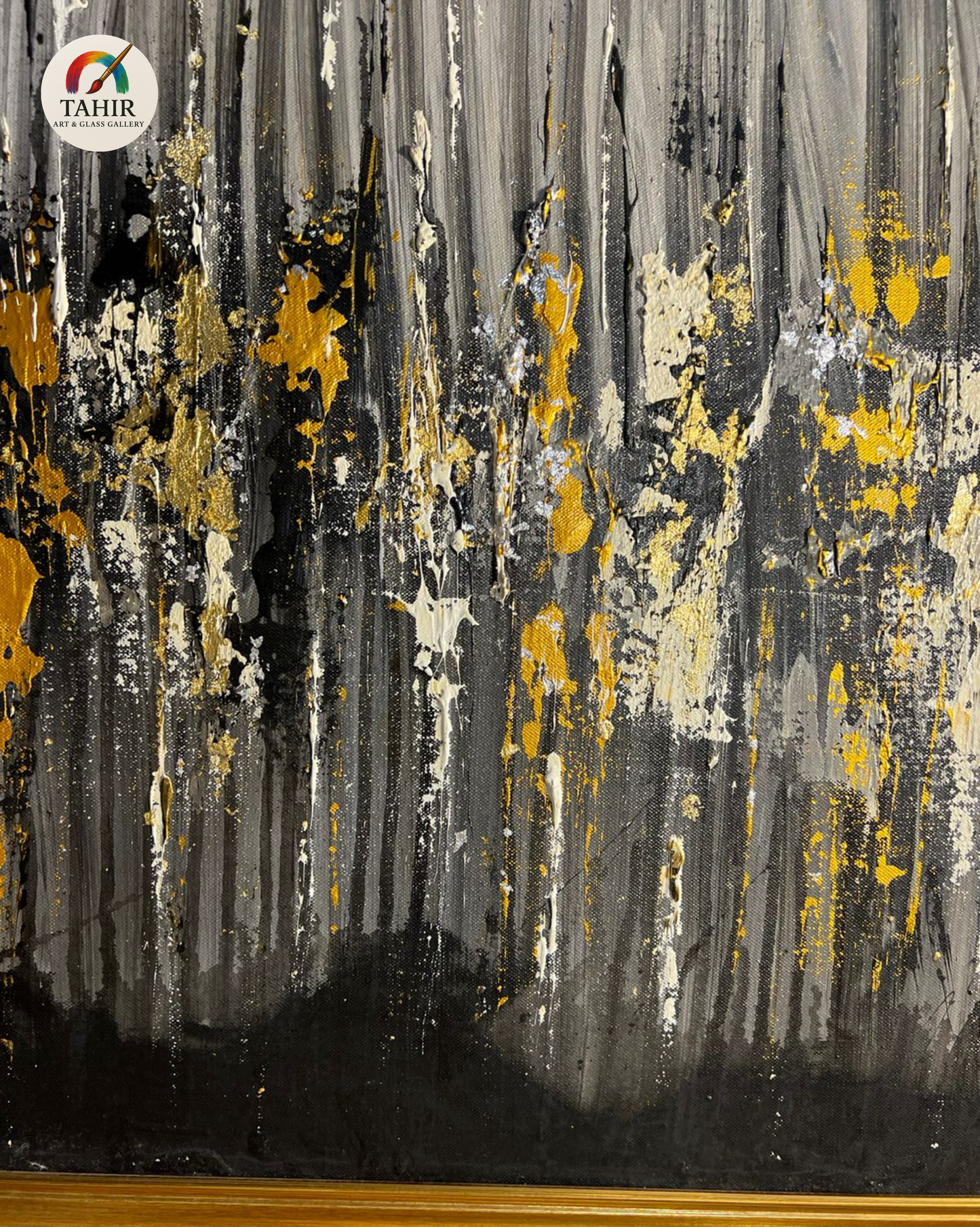 Black & Gold Abstract Oil Painting – 24x48 Inches